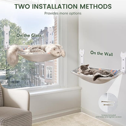 2 Pack Cat Window Perch, Glow in The Dark Foldable Cat Hammock with Sunken Design & Removable Soft Cover, Breathable Cordless Window Bed for Resting Indoor Kitten (Shallow Perch, 2 Pack - M)