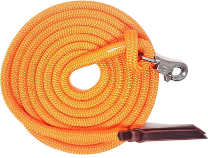 Double Braid Lead Rope with Eye Splice Loop, 12-14FT Lengths (Neon Orange, 12 ft.)
