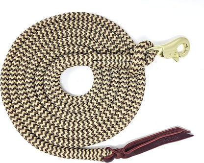 Double Braid Lead Rope with Eye Splice Loop, 12-14FT Lengths (Brown with Beige, 12 ft.)
