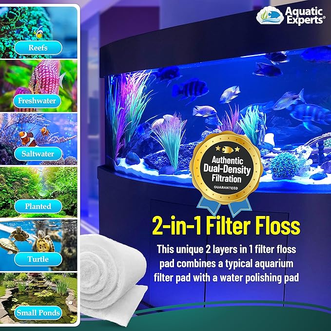Aquatic Experts Aquarium Filter Floss for Fish Tank Filters - FilterFirst Aquarium Filter Pad - Media Roll for Crystal Clear Water, 3/4" - 1" Thick (18 Inch Wide, 24 Feet Long)