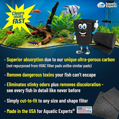 Aquarium Carbon Pad - Cut to Fit Carbon Infused Filter Pad Media for Crystal Clear Fish Tank and Ponds (10.5 Inch Width, 72 Inch Long)