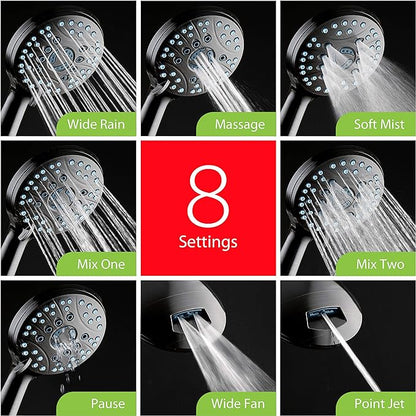 Hotel Spa AquaCare As-Seen-On-TV High Pressure 48-setting Rain & Handheld 3-way Shower Head Combo - Anti-clog Nozzles/Tub, Tile & Pet Power Wash/Extra Long 6 ft. Hose/Matte Black Finish