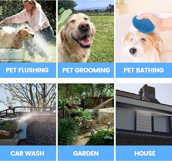 Dog Washing Hose Attachment, 10-in-1 Soap Sprayer Moden Garden Hose Nozzle with 100cc Soap Dispenser, Dog Wash Supplies with Dog Bath Brush & Pet Comb, Foam Gun Car Wash Sprayer (Blue)