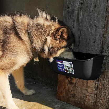 Goovilla Large Feed Trough, Hanging or Screw-in Fence Feeder with Clips, 2 Pack 9 Quart Goat Feeder Supplies, Dog Horse Hog Pig Livestock Poultry Plastic Feeder Trough Bucket for Large Animal, Black