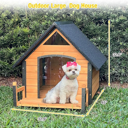 AIVITUVIN Dog House Outdoor Anti-Bite Metal Frame Design Wooden Dog Kennel Outside with Elevated Floor Weatherproof (Brown, 45" D x 32.9" W x 32.6" H)
