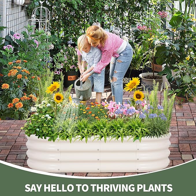 1MORE Galvanized Raised Garden Bed- Planter Garden Boxes Outdoor, Raised Beds for Gardening, 4x2x1ft Metal Garden Bed Kit for Vegetables Flower, Planter Raised Beds with Tools.White-2pack