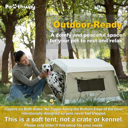 Dog Tent Cotton Fabric, Aluminum Poles and Camping Mat, Outdoor Weatherproof, Dog House Outdoor, Breathable with 2 Side Windows, Portable and Collapsible (Gray, Large)