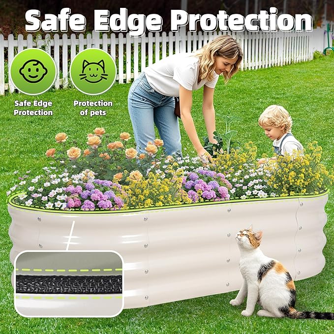 G GOOD GAIN Galvanized Metal Raised Garden Bed Kit - 4x2x1FT Outdoor Planter Box with Safety Edging and Gloves for Vegetables, Fruits, Flowers(White, 2PC)