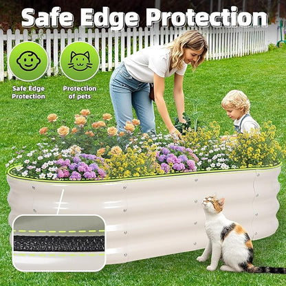 G GOOD GAIN Galvanized Metal Raised Garden Bed Kit - 4x2x1FT Outdoor Planter Box with Safety Edging and Gloves for Vegetables, Fruits, Flowers(White, 2PC)