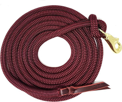 Double Braid Lead Rope with Eye Splice Loop, 12-14FT Lengths (Burgundy, 14 ft.)