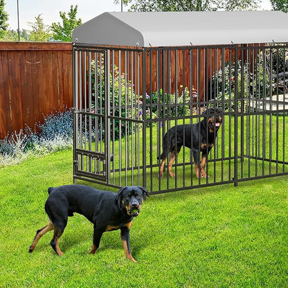 8x4x6 FT Outdoor Dog Kennel,Heavy-Duty Enclosures Outside with UV-Resistant Waterproof Roof Cover and Lock,for Medium and Large Dogs,Easy Assembly
