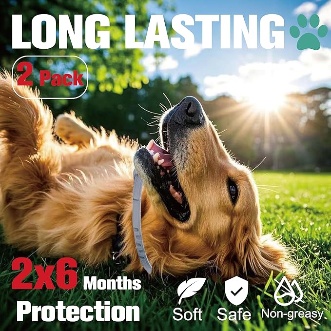 Flea Collar for Dogs, Flea and Tick Prevention for Dogs Collar, Dog Flea and Tick Treatment, 2 Collars, 12 Months Prevention, One Size Fits All