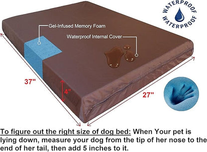 Dogbed4less Orthopedic Memory Foam Dog Bed for Medium Dogs with Washable Denim Cover, Waterproof Liner and Extra Pet Bed Case, 37X27X4 Inch, Brown