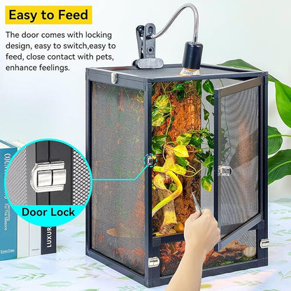 13 Gallon 360° Panoramic Foldable Reptile Terrarium Kit: Crested Gecko Tank and Reptile Cage for Superior Ventilation, Easy Feeding, Sturdiness, and Simple Assembly (Black, 18"x13"x13")