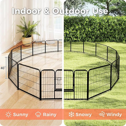 40 Inch Dog Playpen - 16 Panels Metal Pet Exercise Pen for Medium-Large Dogs, Indoor/Outdoor Dog Fence for Yard, Garden, Camping & RV Travel