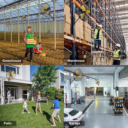 9000 CFM 24" Outdoor Oscillating Wall Fan, High Velocity 3-Speed Waterproof Professional Outdoor Fan, Heavy Duty Industrial Wall Mount Fans for Patio, Commercial, Garage, Warehouse, UL Listed