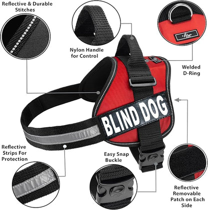 Doggie Stylz Blind Dog Vest Harness with Removable Patches and Reflective Trim. Comes with 2 Blind Dog Reflective Hook and Loop Patches. Measure Dogs Girth Before Purchase (Girth 24”-31" Red)