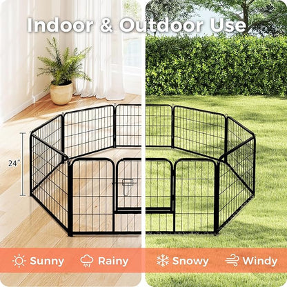 24 Inch 8 Panels Dog Playpen - Metal Pet Exercise Pen for Puppy, Indoor/Outdoor Dog Fence for Yard, Garden, Camping & RV Travel