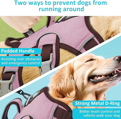 Escape Proof Dog Harness, No Pull Reflective Adjustable Vest with Easy Control Lift Handle, No Choke Soft Padded Breathable Full Body Pet Harness for Walking Hiking and Training (Pink, Small)