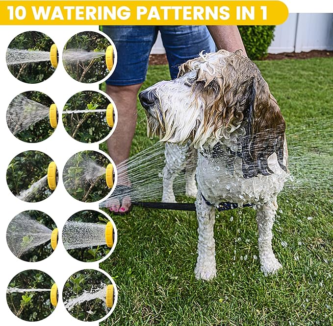 Dog Washing Hose Attachment, 10-in-1 Soap Sprayer Moden Garden Hose Nozzle with 100cc Soap Dispenser, Dog Wash Supplies with Dog Bath Brush & Pet Comb, Foam Gun Car Wash Sprayer (Yellow)