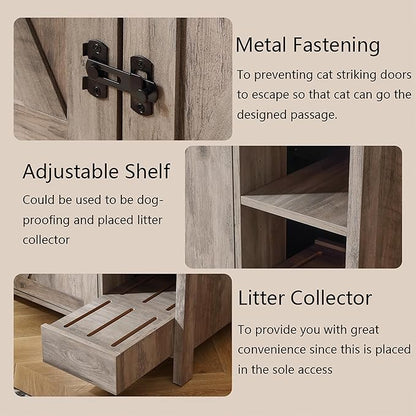 31.9'' Small Cat Litter Enclosure,Adjustable Shelf for Dog Proof and Storage,Locks Added for cat,Cat Litter Collector,Small Indoor Cat House,Grey