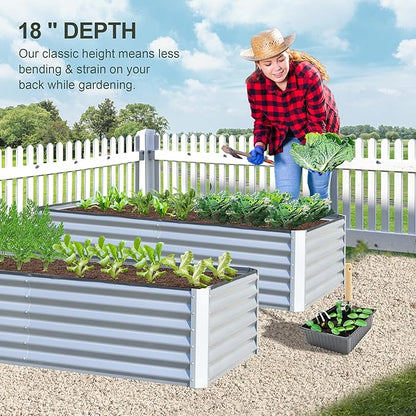 Domi Raised Garden Beds Outdoor, 6x3x1.5Ft Thickening Tall Metal Rectangular Deep Root Box Planter for Vegetables, Flowers, Herbs, and Succulents 1.5" Deep w/ 192 Gallon Capacity - Silvery