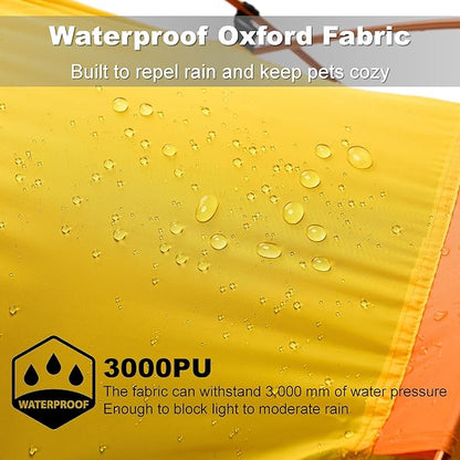 Dog Tent and Portable Playpen Outdoor Waterproof, with Aluminum Poles and Camping Mat, Pet Tent with Zippered Mesh Door, Dog House Outdoor, for Camping, Travel, Backyard, Patio (Yellow, Small)