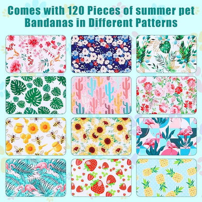 Amylove 120 Pcs Halloween Dog Bandanas Bulk Holiday Triangle Dog Pack Puppy Kerchief Bandana Adjustable Pet Scarf for Pet Cat Costume Accessories Decor(Flower)