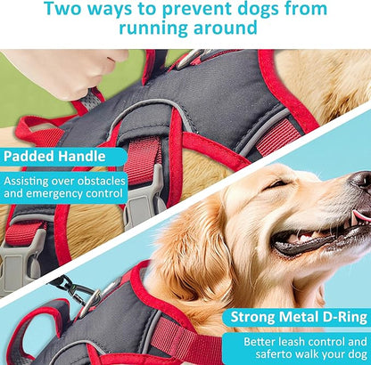 Escape Proof Dog Harness, No Pull Reflective Adjustable Vest with Easy Control Lift Handle, No Choke Soft Padded Breathable Full Body Pet Harness for Walking Hiking and Training (Red, Small)