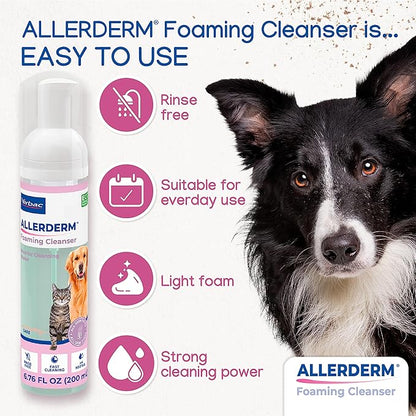 ALLERDERM Foaming Cleanser- Rinse-Free Waterless Micellar Foam for Dogs and Cats with Sensitive Skin by Virbac