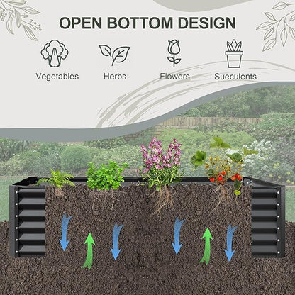 Domi Raised Garden Beds Outdoor, 8x4x1.5Ft Thickening Tall Metal Rectangular Deep Root Box Planter for Vegetables, Flowers, Herbs, and Succulents 1.5" Deep w/ 342 Gallon Capacity - Dark Gray