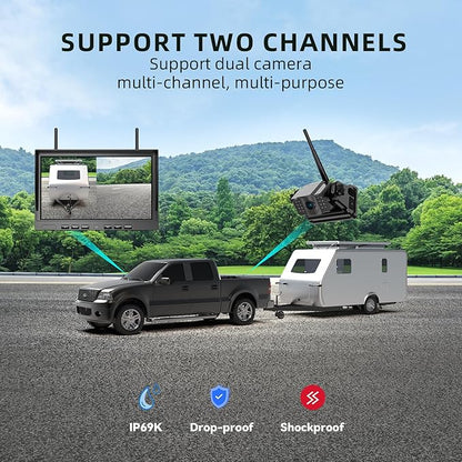 eRapta 2 Wireless Backup Camera Magnetic: 10.1" IPS DVR Monitor, Install-Free RV Backup Camera with Infrared Night Vision, Built-in 9600mAh Battery for Trailer/RV/Truck/Horse Trailer/Tractor ACT1002