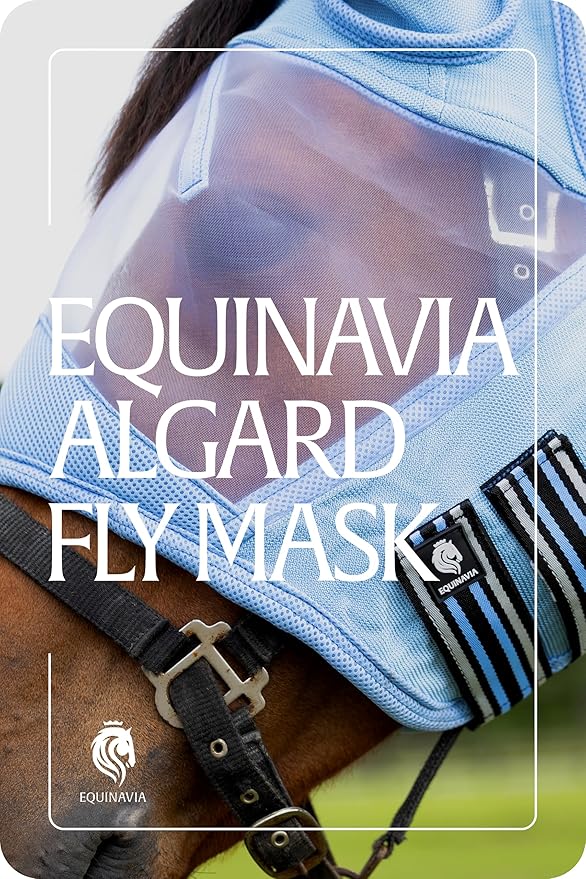 Equinavia Algard Soft Mesh Horse Fly Mask with Ear Protection and 45 UPF Rating | No Eye Irritation & UV Protection - Light Blue - Pony