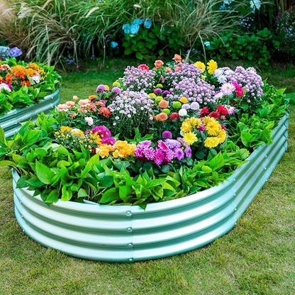 2pack 8×4×1ft Raised Garden Bed，Outdoor Galvanized Planter Boxes, Oval Large Metal Raised Garden Beds for Vegetables