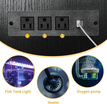 DWVO Reptile Tank Stand Aquarium Stand with Power Outlet & LED Light, 75/90/120 Gallon Terrarium Stand Cabinet - Heavy Duty Fish Tank Stand for Turtle Tank, Reptile Terrarium, 2000LBS Capacity, Black