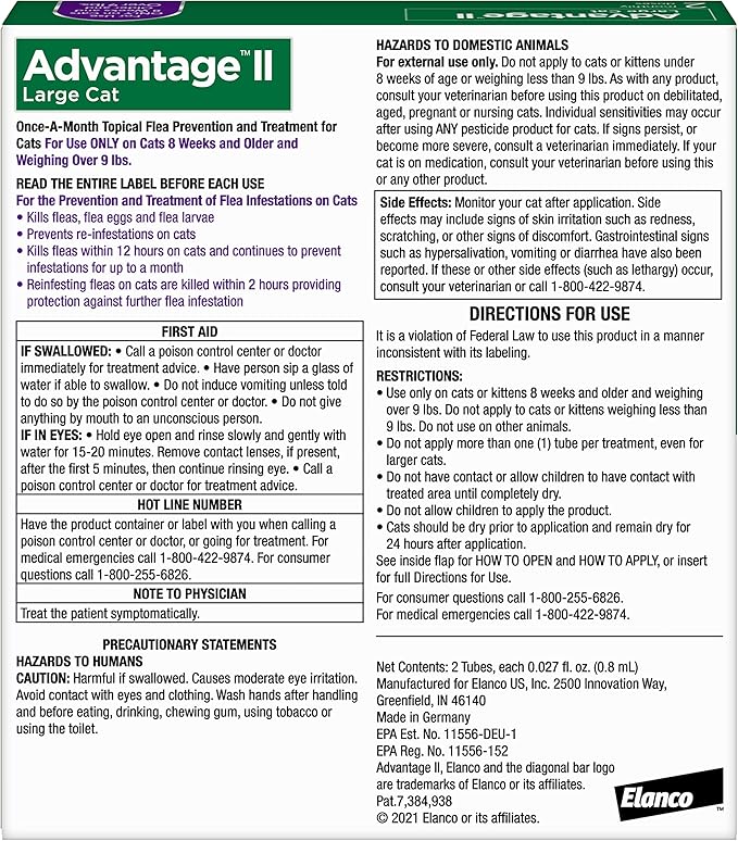 Advantage II Large Cat Vet-Recommended Flea Treatment & Prevention | Cats Over 9 lbs. | 2-Month Supply