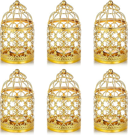 6 Pcs Small Metal Tealight Hanging Birdcage Lantern, Vintage Decorative Centerpieces of Wedding, Party, Gold