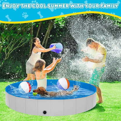 Extra Large Foldable Dog Pool,71"x 12" Portable Anti-Slip Kiddie Pool Hard Plastic, Swimming Pool for Dogs Cats and Kids Pet Puppy Bathing Tub