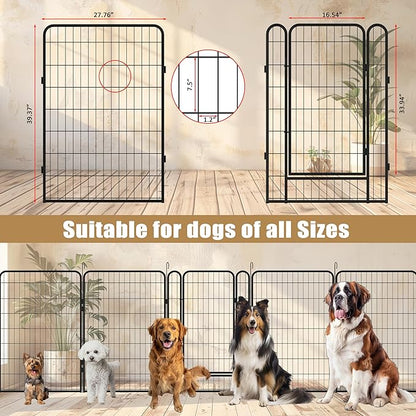 Dog Playpen, Outdoor Dog Fence, 8 Panels, 40" H Dog Pen for Large/Medium/Small Dogs, Heavy Duty Metal Pet Fence with Gate, Portable Dog Fence for RV Camping and Yard (Black)
