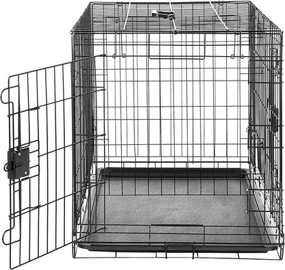 Amazon Basics Durable, Foldable Metal Wire Dog Crate with Tray, Double Door, 36 x 23 x 25 in, Black