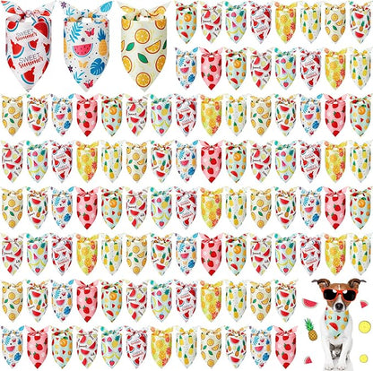 100 Pcs Fruit Dog Bandanas Bulk Summer Bandanas for Dogs Hawaiian Soft Bibs Adjustable Triangle Scarf for Small Medium Large Pet Costume