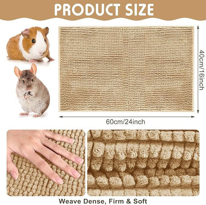 Amylove 4 Pcs Guinea Pig Cage Liner Guinea Pig Bedding Washable Fleece Pee Pads Reusable Small Animals Training Mat Small Animal Sleeping Bed for Bunny Hamster (Beige,16 x 24 Inch)