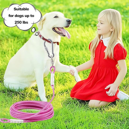 Dog Tie Out Cable for Outside,20FT Long Dog Leash&Chains with Swivel Hook,Small-Large Dogs Runner Cable for Yard,Heavy Duty Dogs Lead Line for Outdoor and Camping (500lbs 20FT, Pink)