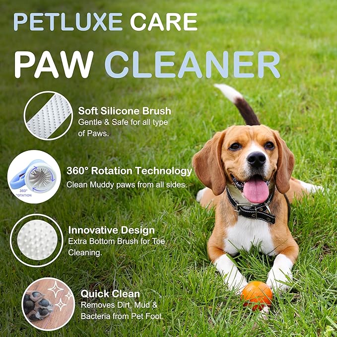 Dog Paw Cleaner for Small & Medium Dogs – Portable Paw Washer Cup with Soft Silicone Brush, Towel & Moisturizing Balm – Gently Cleans Muddy Paws After Walks (Blue, Small)