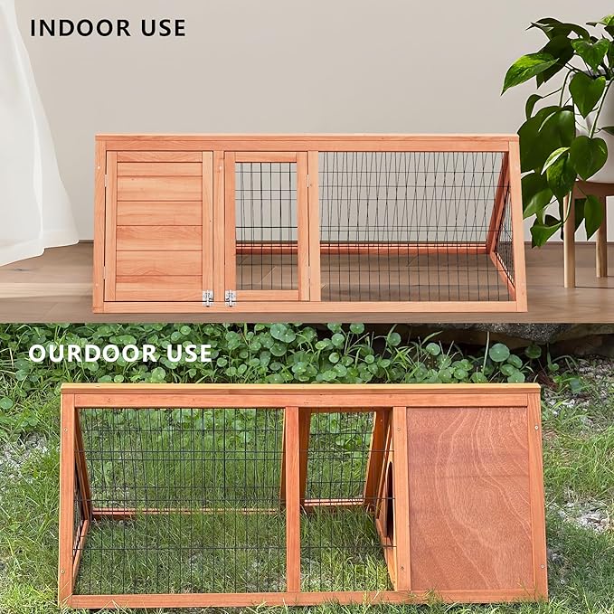 A-Frame Quail Coop,Wooden Quail Cage Indoor Outdoor,Triangle Rabbit Hutch with 2 Doors & Ventilating Wire for Small Animals,Sold by XilishppEcxEco (Ntural Wood)