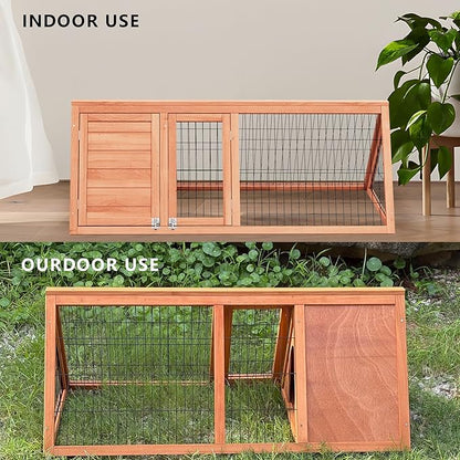 A-Frame Quail Coop,Wooden Quail Cage Indoor Outdoor,Triangle Rabbit Hutch with 2 Doors & Ventilating Wire for Small Animals,Sold by XilishppEcxEco (Ntural Wood)