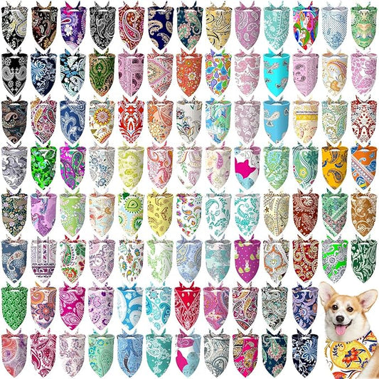 100 Pcs Dog Bandanas Bulk Pet Bibs Colorful Triangle Scarf Pet Bandanas for Medium Large Dogs Spring Summer Birthday Costume Decoration (Paisley)