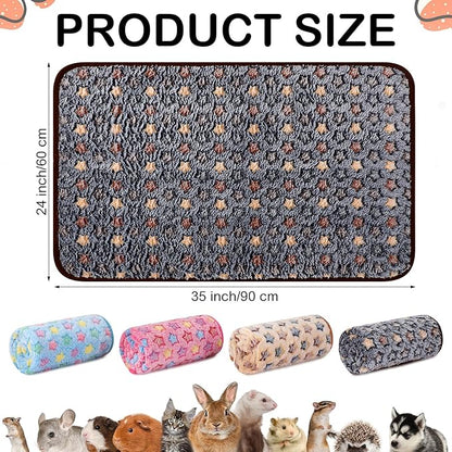 4 Pcs Waterproof Guinea Pig Blankets Washable Small Animal Fleece Bedding Absorbent Guinea Pig Cage Liners Reusable Pet Pee Pad Sleep Mat Pad Cover for Hamster Ferret (Star Pattern)
