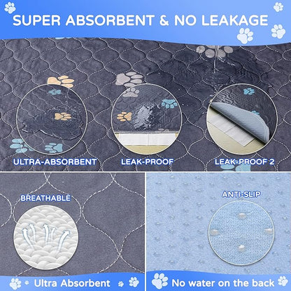 Aitmexcn Washable Dog Pee Pad, 2PCS 100% Waterproof Whelping Training Mat for Puppy/Senior, Fast Drying Reusable Pads for Indoor, Outdoor and Car Travel - 36'' x 48''
