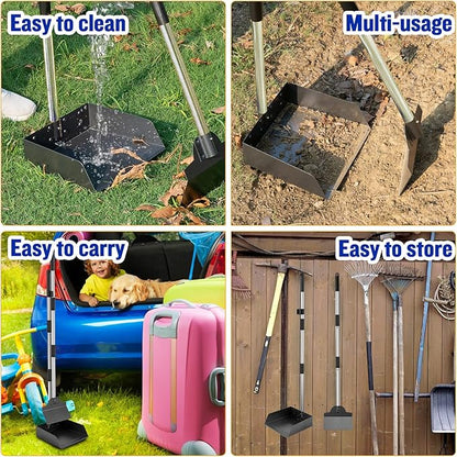 Dog Pooper Scooper, Tray Rake and Spade 3 Pack Poop Scoop Adjustable Long Handle Metal with Bin for Pet Waste Removal, No Bending Clean Up for Large and Small Dogs